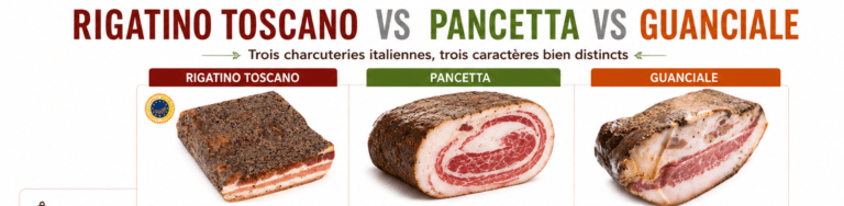 Comparaison entre le Rigatino Toscano, la Pancetta et le Guanciale
