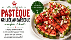 Pastèque grillée au barbecue avec feta et basilic