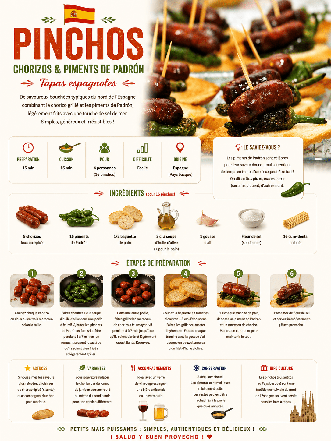 pinchos de chorizo et piment de padrón