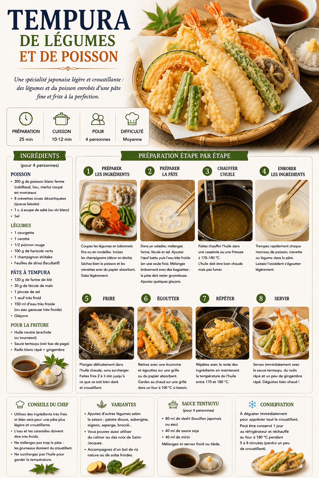 tempura de légumes et de poisson