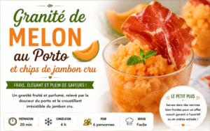 Granité de melon au porto et chips de jambon cru