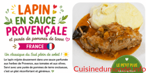 Lapin en sauce provençale servi avec de la purée de pommes de terre