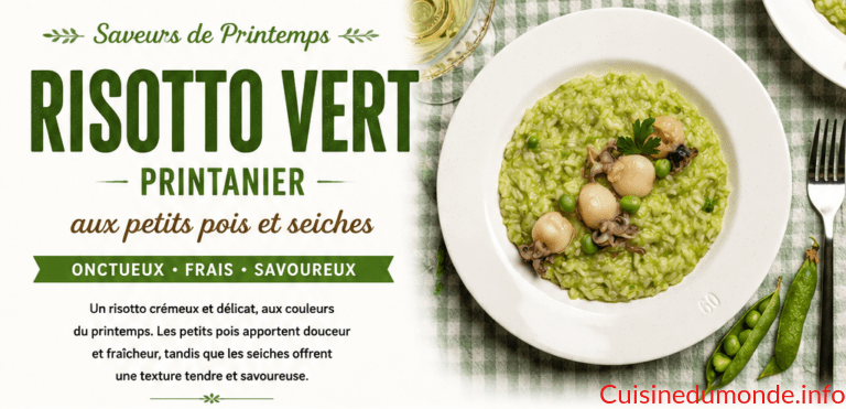 Risotto vert printanier aux petits pois et seiches