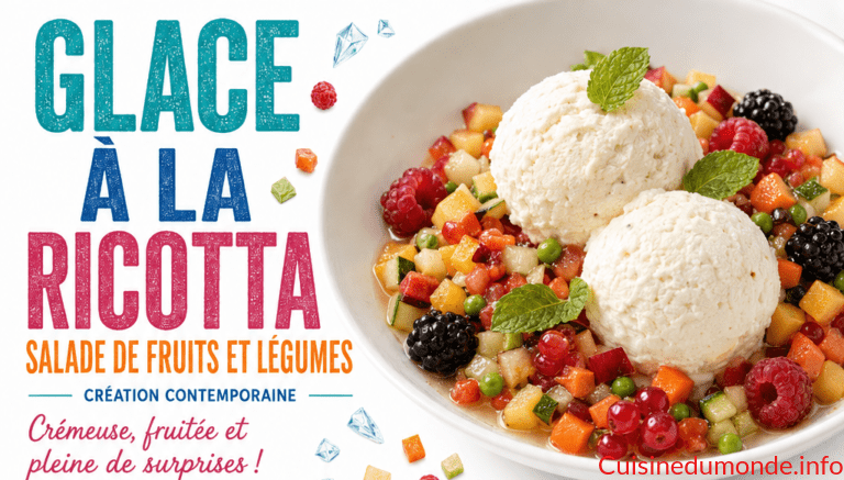 Glace à la ricotta, salade de fruits et légumes